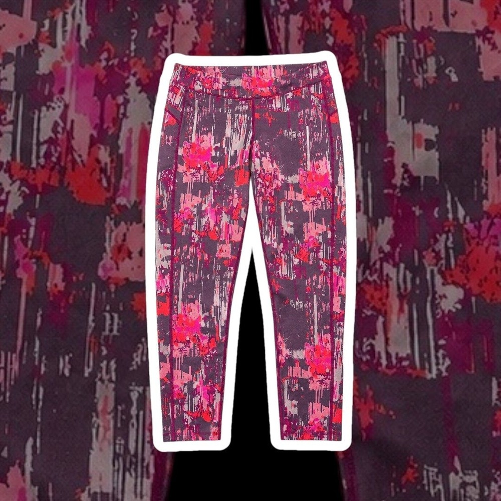Reebok PlayWarm Women's Abstract Print Leggings Purple Pink Size M‎